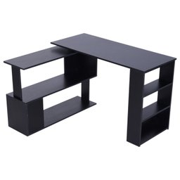 Mesa de Computador Giratória em Forma de L com Acabamento Preto e Estantes - 1