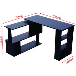 Mesa de Computador Giratória em Forma de L com Acabamento Preto e Estantes - 4