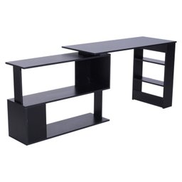 Mesa de Computador Giratória em Forma de L com Acabamento Preto e Estantes - 3