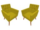 Ver imagem 1 de Kit 2 Poltronas Decorativa Nina Capitonê Couro Amarelo Pés Madeira Mz Decor