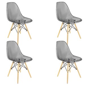 Kit 4 Cadeiras Charles Eames Cristal Eiffel Wood Designer Cinza