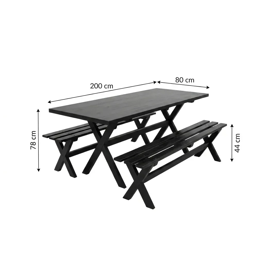 Ver imagem 3 de Mesa para Churrasco Área Externa com 2 Bancos Madeira Maciça 200cm Yescasa Preto
