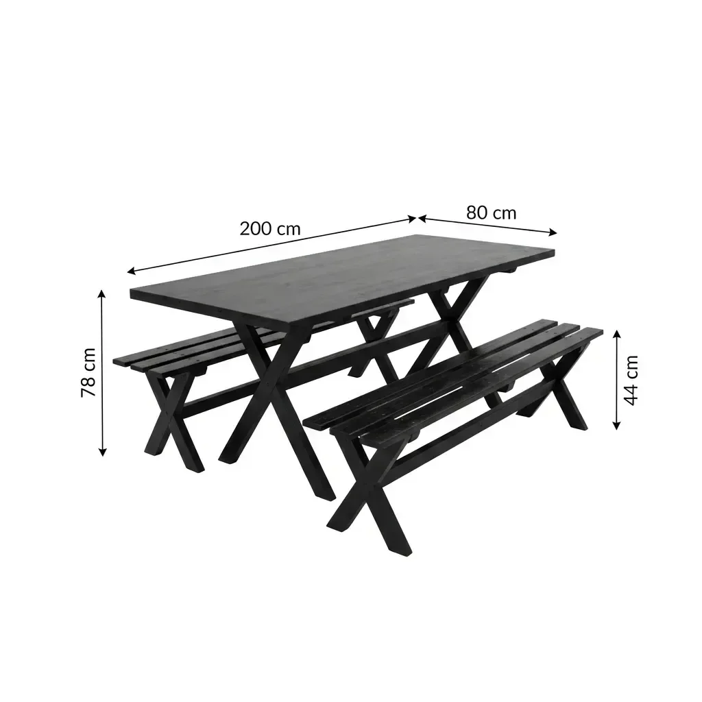 Ver imagem 3 de Mesa para Churrasco Área Externa com 2 Bancos Madeira Maciça 200cm Yescasa Preto