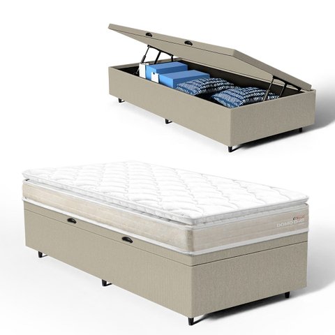 Cama Box Baú com Colchão de Espuma D45 Pillow Top Ortopédico Domo Solteiro 88cm