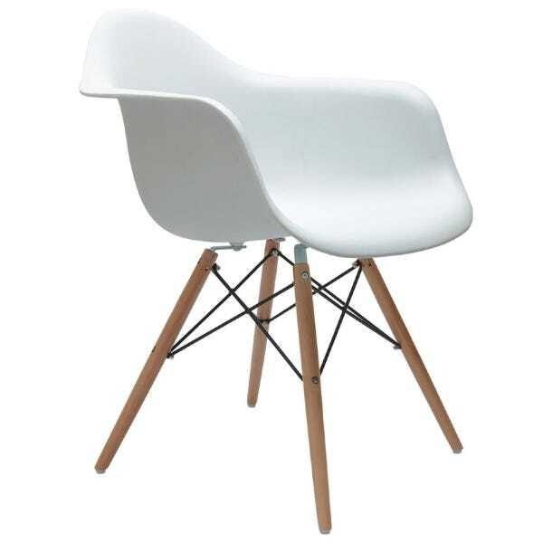 Cadeira Eames Base Madeira com Braço Branco - 1