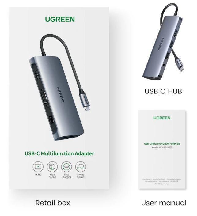 Hub Usb C Ugreen 10 em 1 Dockstation Hdmi Vga 3x Usb Audio - 9