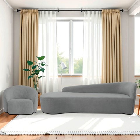 Kit Divã Recamier Orgânico França 220cm Lado Esquerdo e Poltrona Amore Bouclé