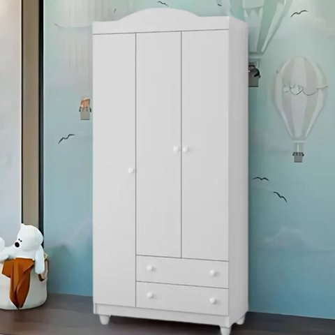 Guarda Roupa Lara 3 Portas 2 Gavetas em Mdf Alta Qualidade:branco