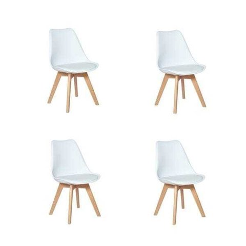 Kit 4 Cadeiras Eames Leda Base Madeira sem Braço Branco