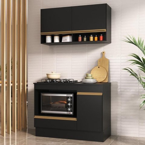 Armário Cozinha Modulada Compacta 105cm com Balcão para Cooktop e Rodapé Veneza Multimóveis