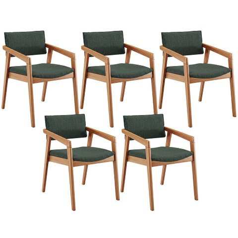 Kit 05 Cadeiras para Sala de Jantar Estar Living Giorgia B04 Linho Verde Musgo - Lyam Decor