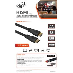 Cabo Hdmi 2.0, Elg, Hd4k100, 4k Ultra Hd, 3d Ready, Alta Velocidade 18gbps, 2,5 Metros, Preto - 6