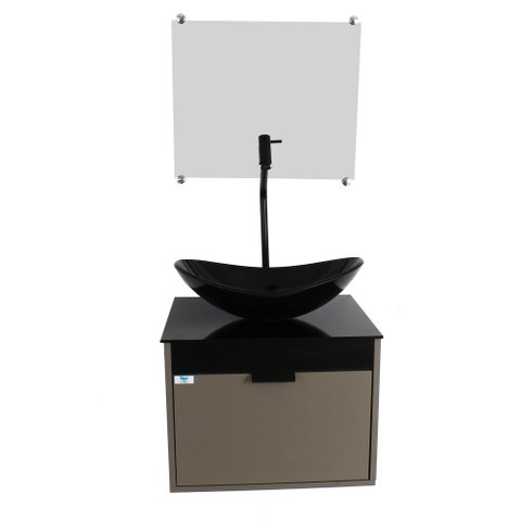 Gabinete Armário Banheiro 40cm Cuba Oval Preta