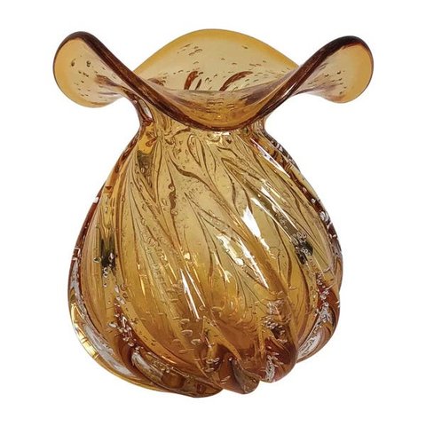 Vaso De Vidro Murano Ambar Trouxinha 11,5cm x 13cm OD0006
