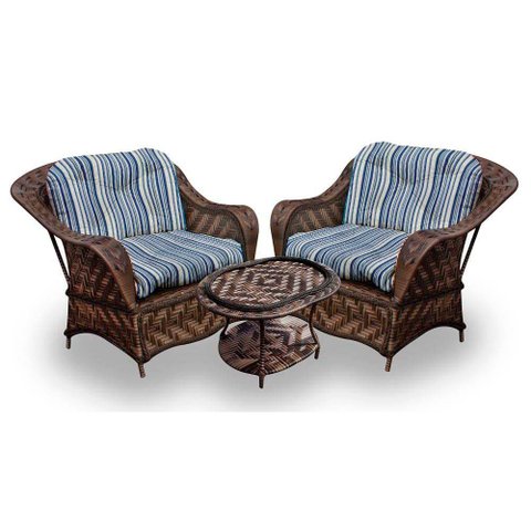 Conjunto de Poltronas Fibra Sintética Nairóbi - 2 Poltronas + 1 Mesa Centro - Tecido Alanta