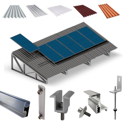 Kit Estrutura Fixador Linha C 1,20m para 6 Placas Solar Alumínio Inox Telha Fibro Ondulada Viga Metá