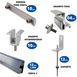 Kit Estrutura Fixador Linha C 1,20m para 6 Placas Solar Alumínio Inox Telha Fibro Ondulada Viga Metá - 2