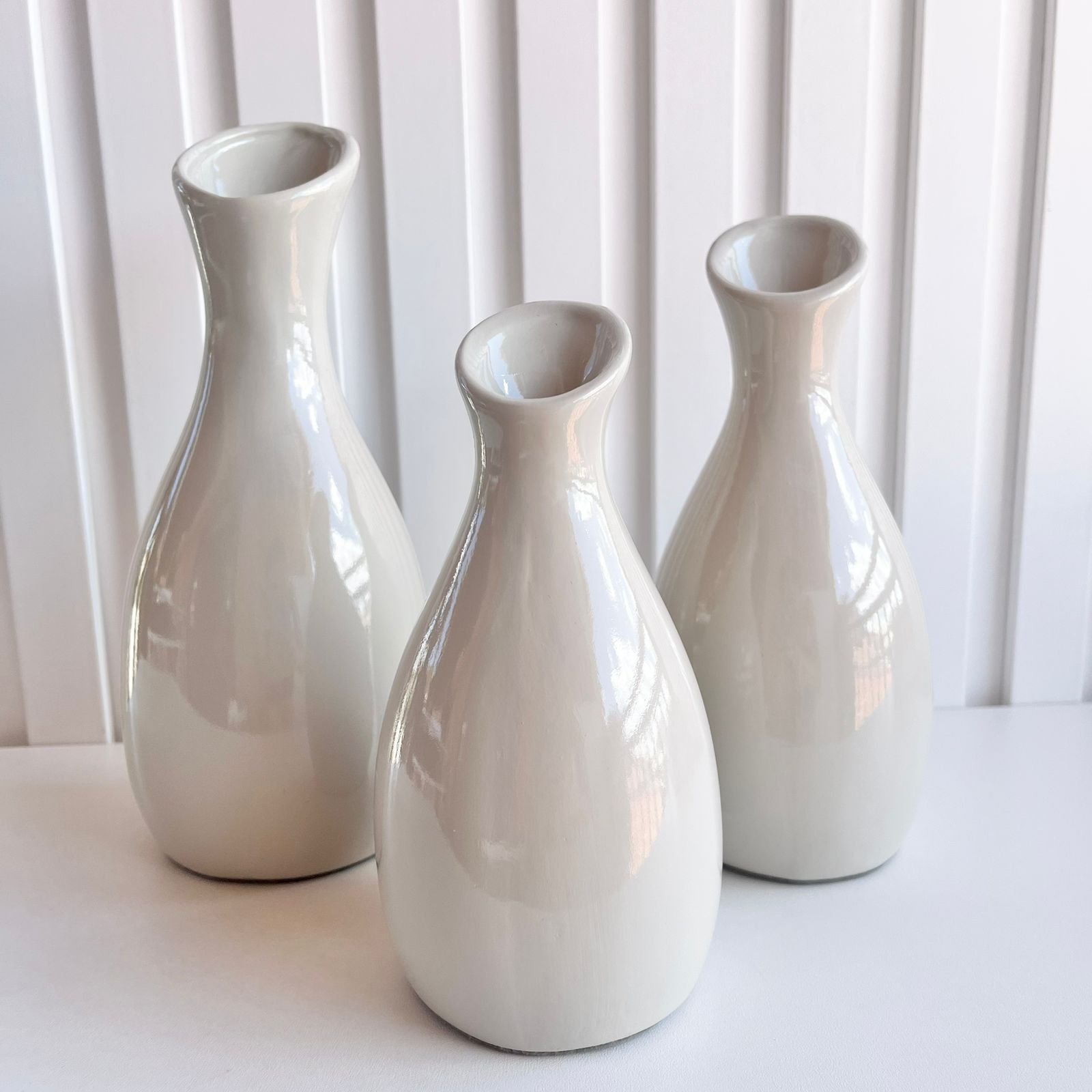 Trio vaso garrafa jarro cor areia decoração para mesa - 3