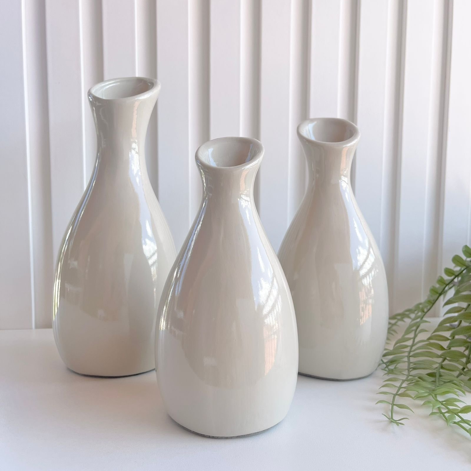 Trio vaso garrafa jarro cor areia decoração para mesa - 2