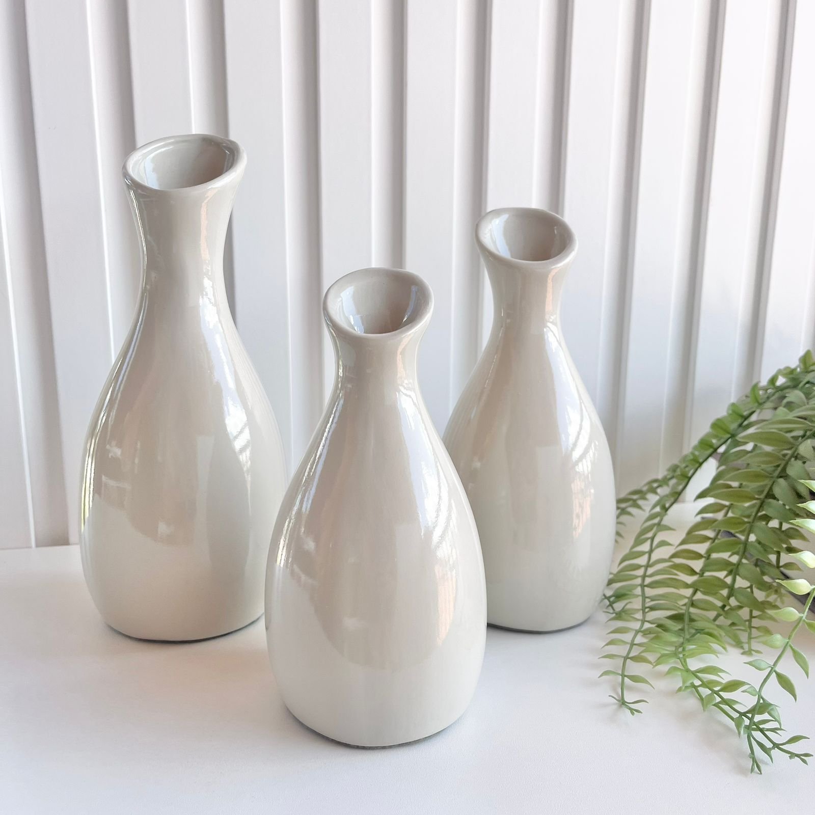 Trio vaso garrafa jarro cor areia decoração para mesa - 4