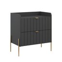 Ver imagem 1 de Mesa Lateral para Cama Moriah 60cm Retro 100% Mdf Grafite Preto com Dourado