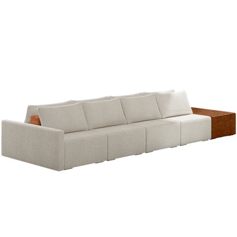 Sofá Ilha Modular para Sala 392cm com Puff Dublin K01 Bouclê Creme Sintético Caramelo - Lyam Decor