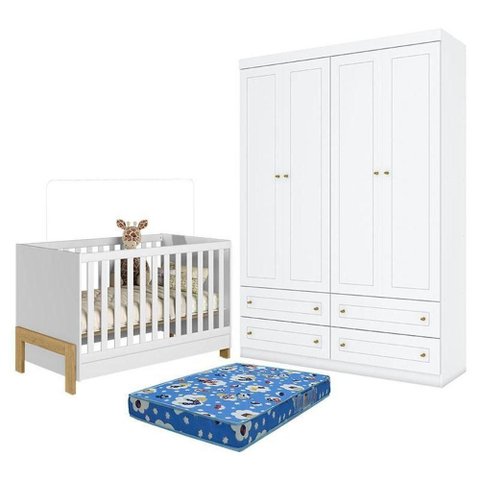 Conjunto Quarto Infantil Fantasia 4 Portas 4 Gavetas MDF Branco Qmovi