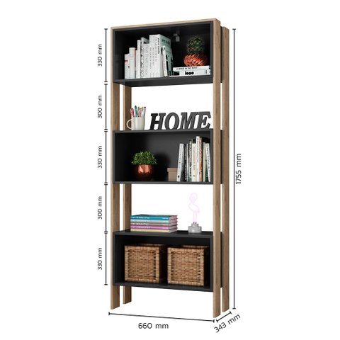 Livreiro com Nicho - Carvalho Toque Rústico/preto Fosco