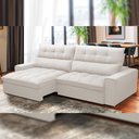 Ver imagem 1 de Sofá Retrátil Reclinável para Sala de Estar Living 290cm Dimas F04 Bouclê Off White - Lyam Decor