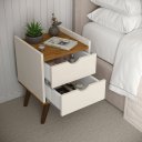 Ver imagem 2 de Mesa de Cabeceira Juma 2 Gavetas Estilo Retro - Off White/freijó
