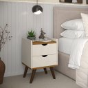 Ver imagem 3 de Mesa de Cabeceira Juma 2 Gavetas Estilo Retro - Off White/freijó
