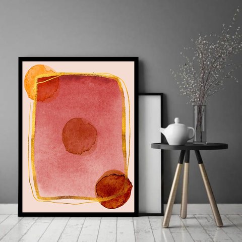 Quadro Decorativo Abstrato Quadrado Dourado - 70x50cm:moldura Branca