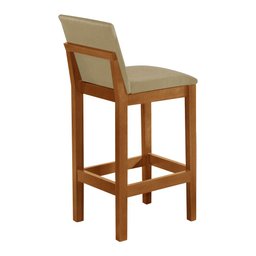 Kit 2 Banquetas Alta Pérola com Encosto Estofada em Veludo Bege Madeira Maciça Castanho - 4