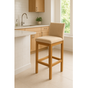 Ver imagem 1 de Kit 2 Banquetas Alta Pérola com Encosto Estofada em Veludo Bege Madeira Maciça Castanho