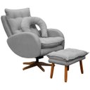 Ver imagem 2 de Kit Poltrona de Amamentação Base Giratória Balanço e Puff Angra Veludo - Sofa Store:Veludo Cinza Cla