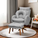 Ver imagem 1 de Kit Poltrona de Amamentação Base Giratória Balanço e Puff Angra Veludo - Sofa Store:Veludo Cinza Cla