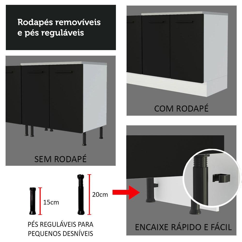 Balcão de Pia Cozinha 2 Portas e 3 Gavetas Branco/Preto Agata Madesa - 10