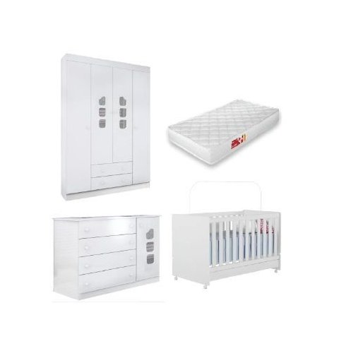 Quarto Livia com Berço e Colchão - Branco Ai Shop