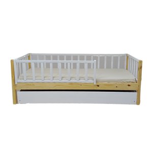 Bicama Solteiro Base Montessoriana Madeira Maciça Pinus - Verniz Incolor + Branco - Grade Vertical C