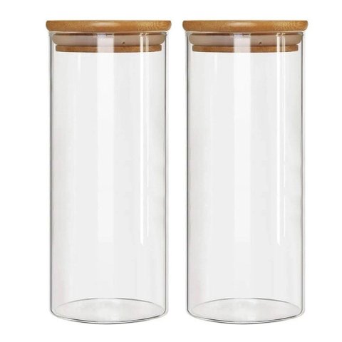 Kit 2 Potes Borossilicato Hermético Tampa Bambu 1800ml Class