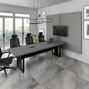 Ver imagem 1 de Mesa Escritório 2,70m 2 Cx de Tomada e Painel de Tv Duplo F5 Cor:cinza Sagrado com Preto