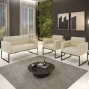 Ver imagem 2 de Sofá Namoradeira e 2 Poltronas Base Industrial Preto Ana Suede Bege - Ibiza