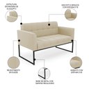 Ver imagem 3 de Sofá Namoradeira e 2 Poltronas Base Industrial Preto Ana Suede Bege - Ibiza