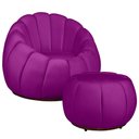 Ver imagem 1 de Kit Poltrona Base Giratória e Puff Concha Decorativo Veludo Cor Roxo