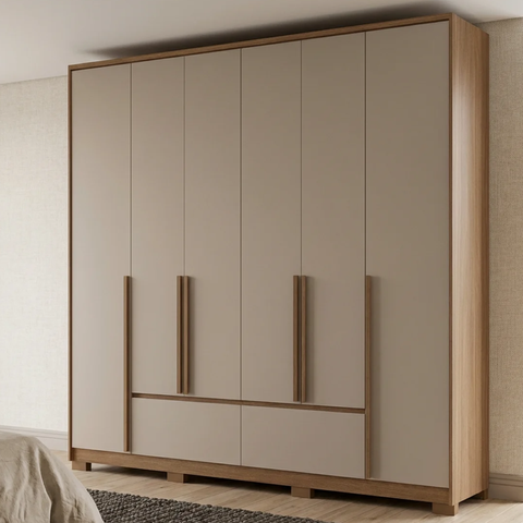 Guarda-Roupa Casal 6 Portas 4 Gavetas com Pés Denver Carvalho e Fendi