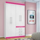 Ver imagem 2 de Guarda-roupa Solteiro 4 Portas e 3 Gavetas Plus Flex Branco/fucsia