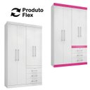Ver imagem 3 de Guarda-roupa Solteiro 4 Portas e 3 Gavetas Plus Flex Branco/fucsia