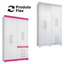 Ver imagem 2 de Guarda-Roupa Solteiro 4 Portas e 3 Gavetas com Pés Plus Flex Branco/Fucsia