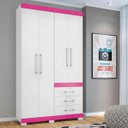 Ver imagem 1 de Guarda-Roupa Solteiro 4 Portas e 3 Gavetas com Pés Plus Flex Branco/Fucsia