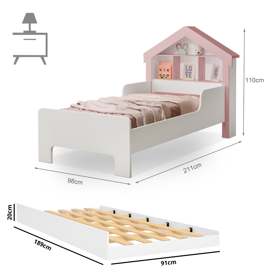 Bicama Solteiro Cama Casinha de Princesa Cristal Infantil:branco/ Rosé - 4